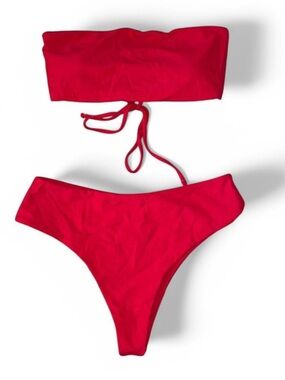Red Strapless Bandeau & High-Cut Bottoms